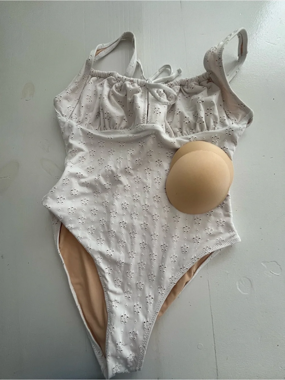 Women's Cream One-Piece Swimsuit with Front Tie